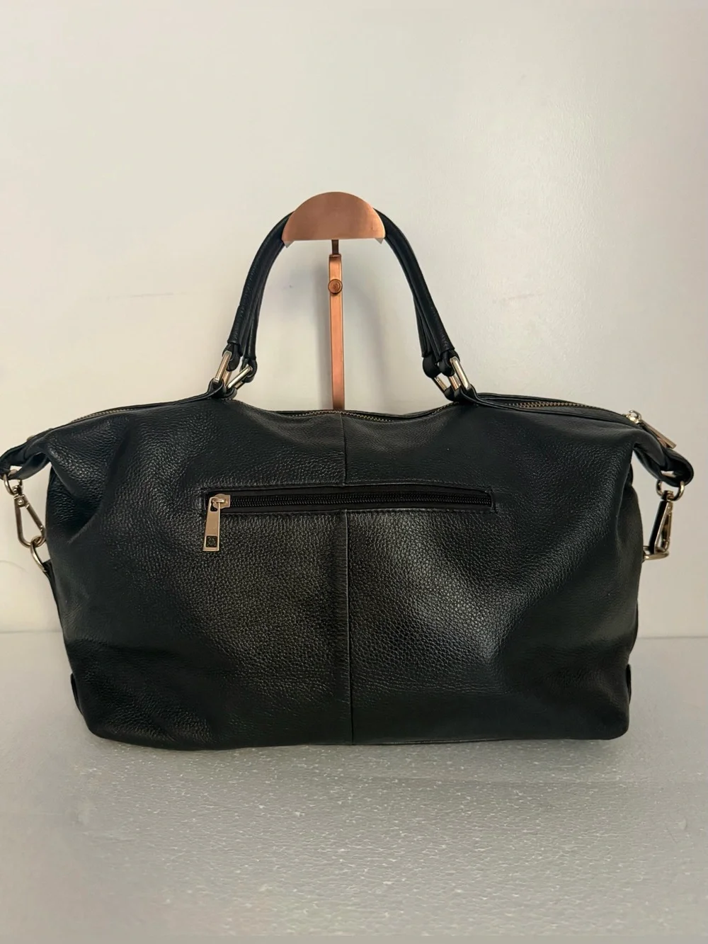 Ora Delphine Adele Satchel in black pebbled leather
